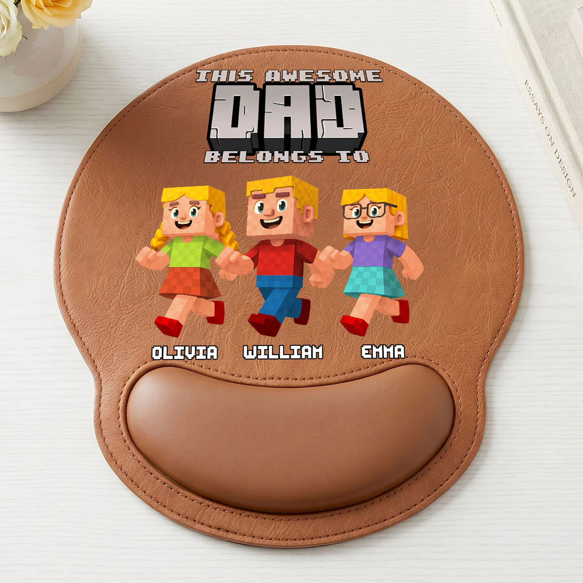This Awesome Dad Belongs To - Personalized Custom Leather Mouse Pad - Image 2