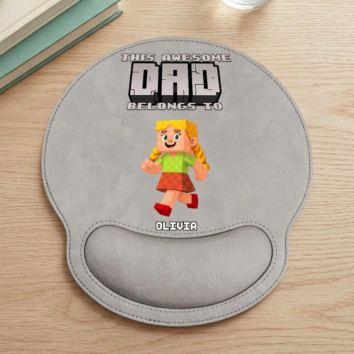 This Awesome Dad Belongs To - Personalized Custom Leather Mouse Pad - Image 4