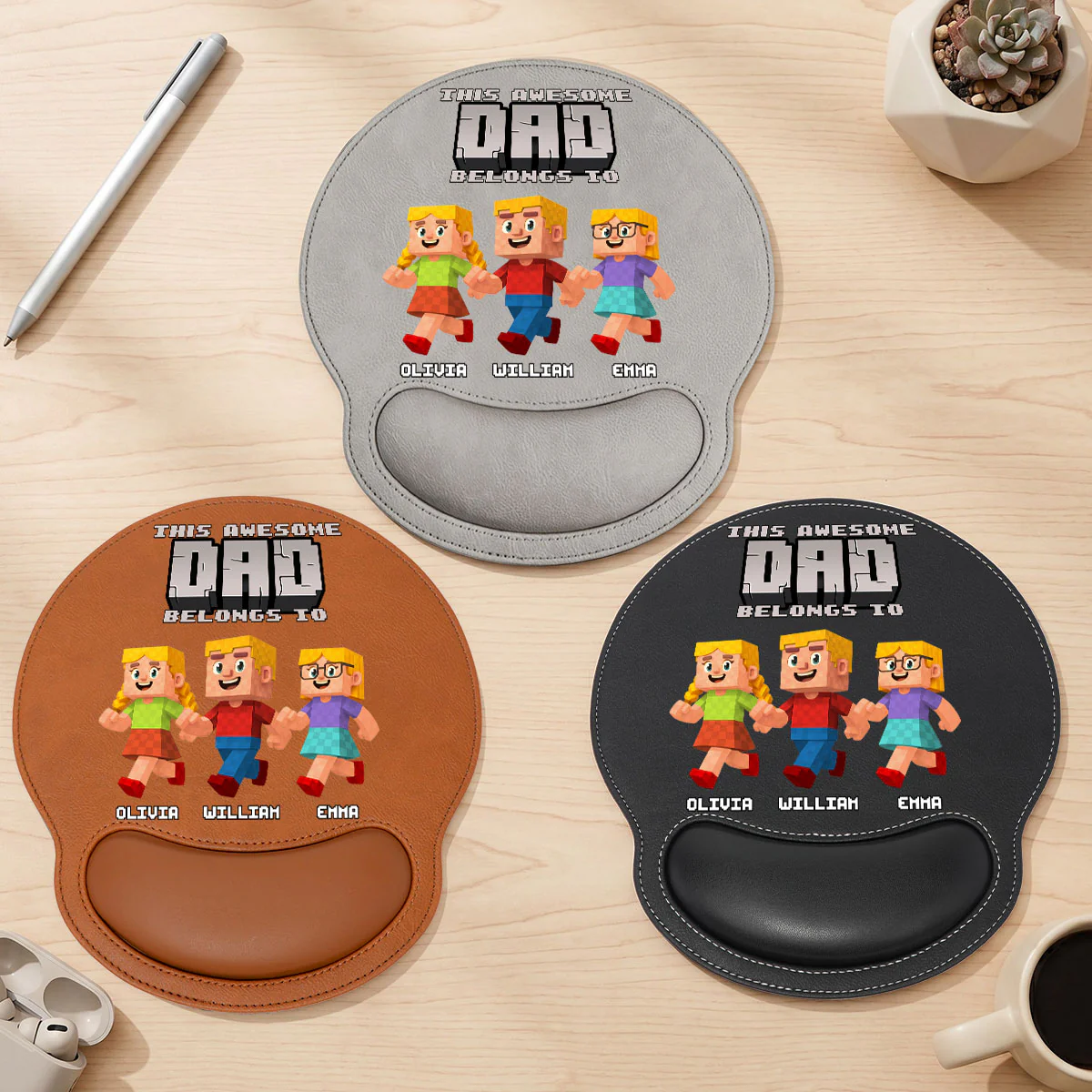 This Awesome Dad Belongs To - Personalized Custom Leather Mouse Pad - Image 5