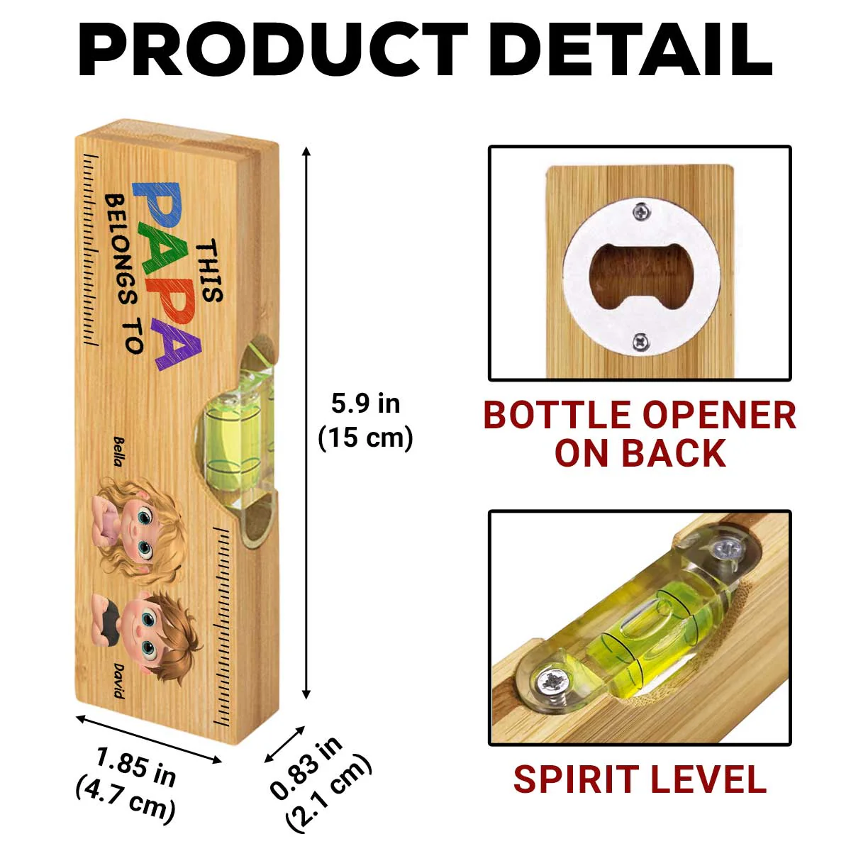 This Daddy Papa Belongs To - Personalized Custom Wooden Spirit Level Bottle Opener - Image 5