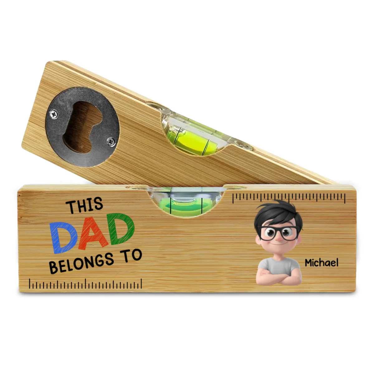 This Daddy Papa Belongs To - Personalized Custom Wooden Spirit Level Bottle Opener - Image 6