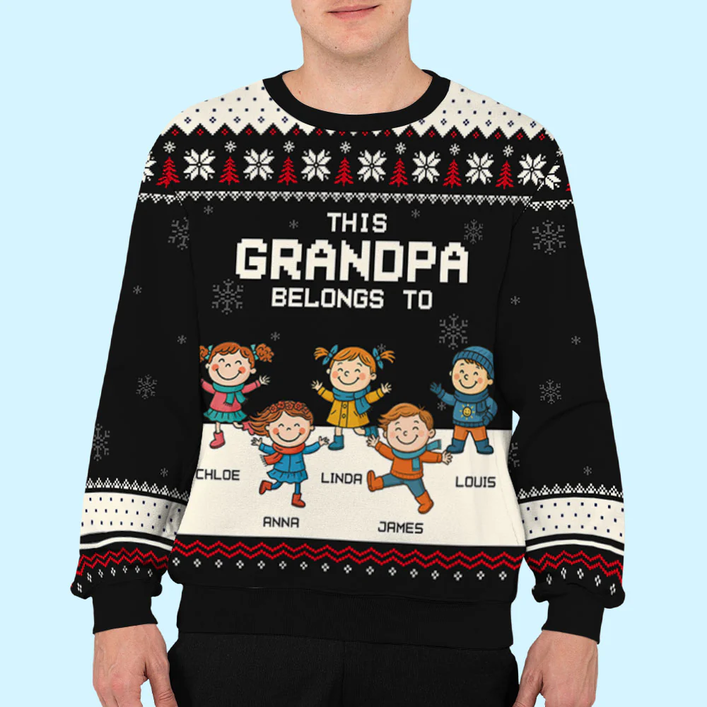 This Grandpa Belongs To - Personalized Custom All-Over-Print Sweatshirt - Image 4