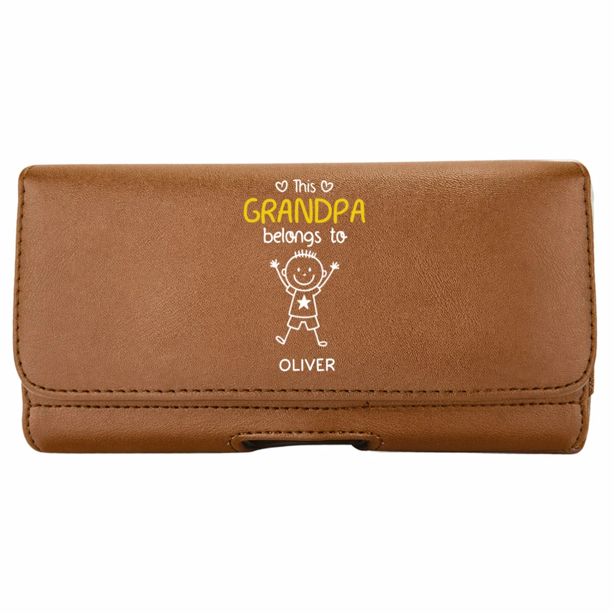 This Grandpa Belongs To Us - Personalized Custom Leather Phone And Card Holster - Image 8