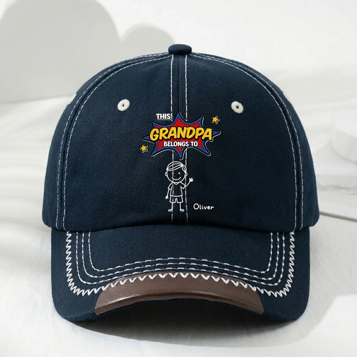 This Grandpa Belongs To Us - Personalized Custom Vintage Soft Baseball Cap - Image 10