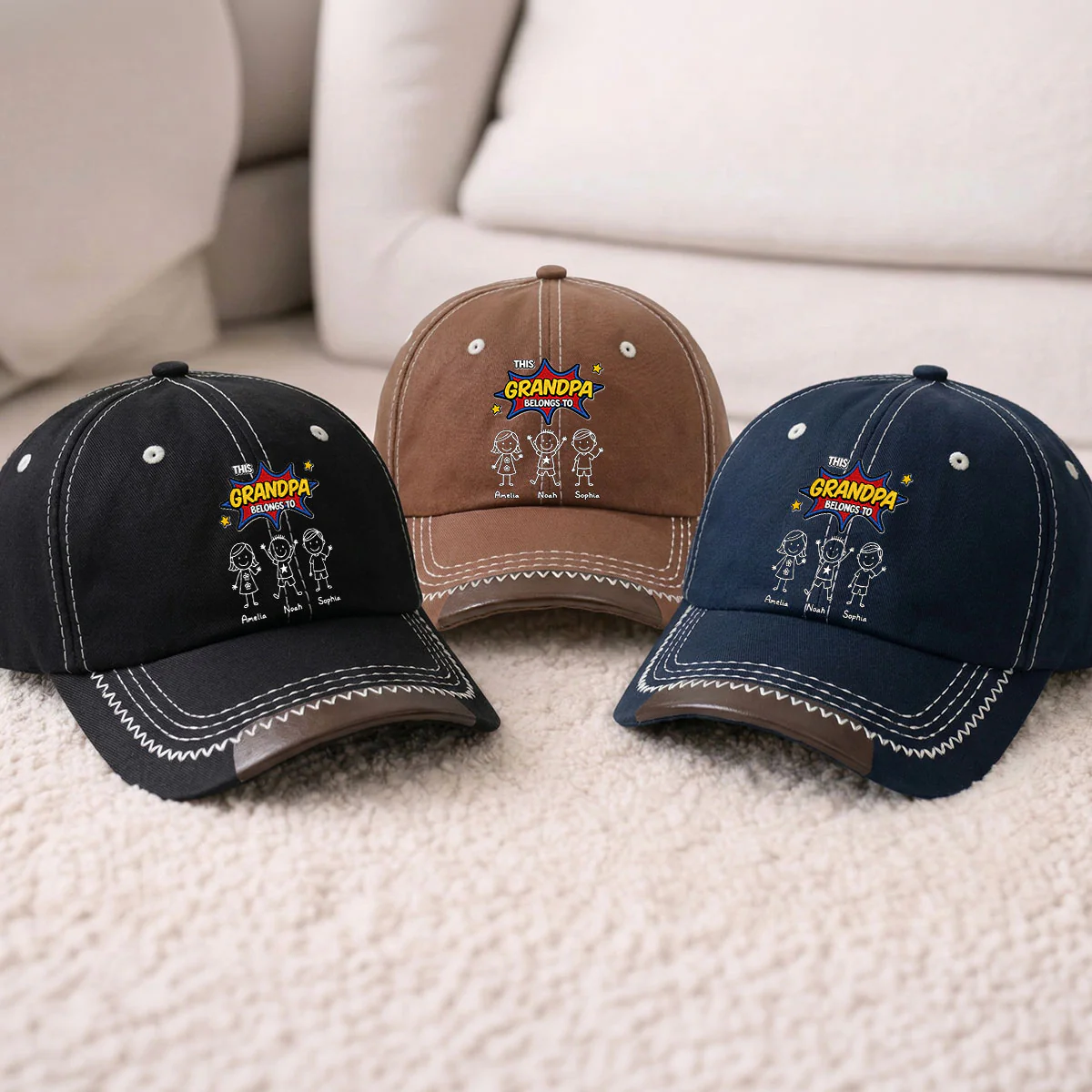 This Grandpa Belongs To Us - Personalized Custom Vintage Soft Baseball Cap - Image 5
