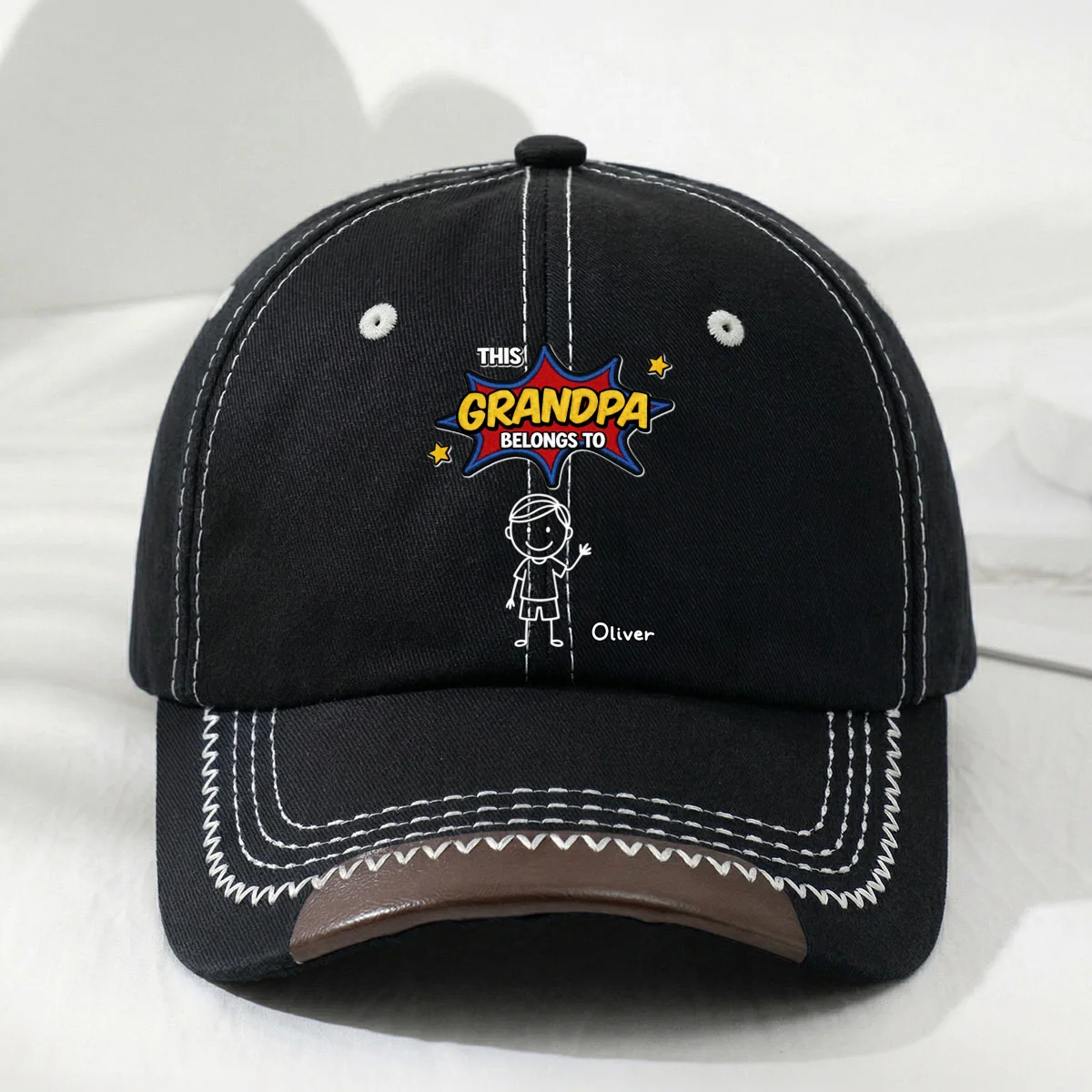 This Grandpa Belongs To Us - Personalized Custom Vintage Soft Baseball Cap - Image 8