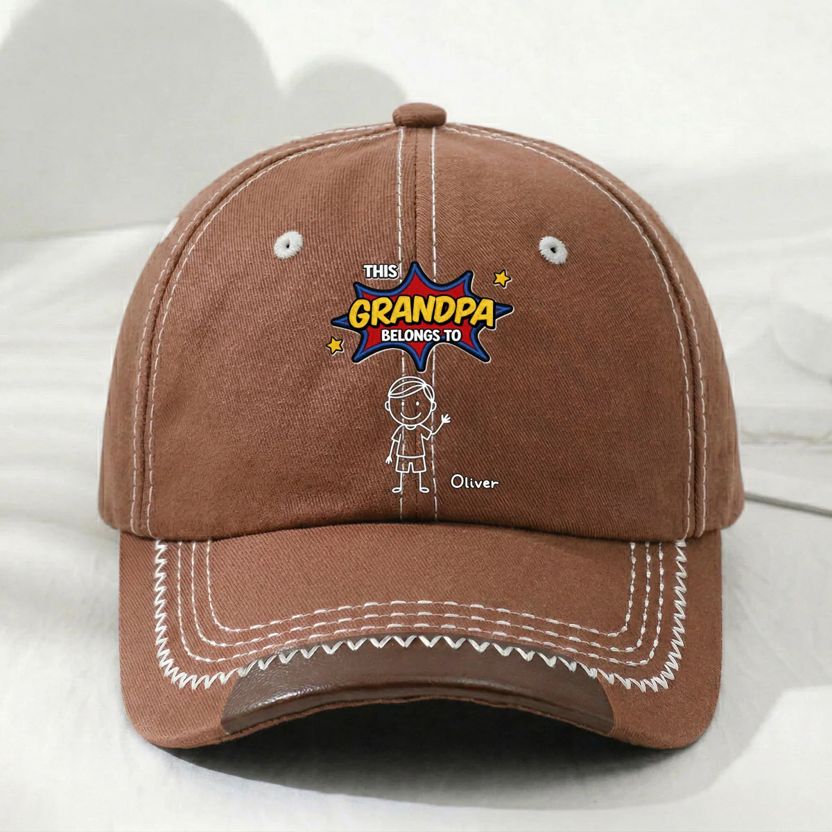 This Grandpa Belongs To Us - Personalized Custom Vintage Soft Baseball Cap - Image 9