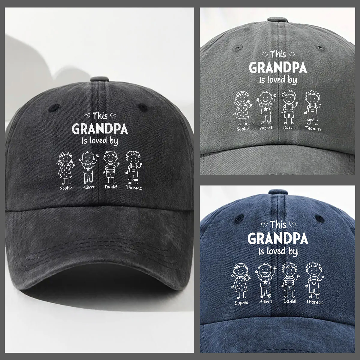 This Grandpa Is Loved By - Personalized Custom Vintage Washed Denim Cap - Image 3