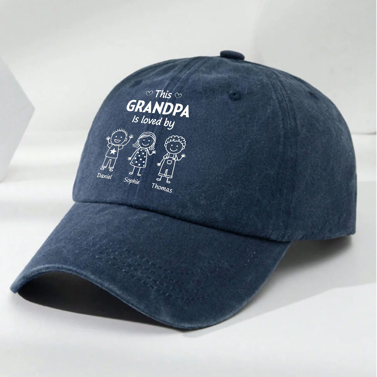 This Grandpa Is Loved By - Personalized Custom Vintage Washed Denim Cap - Image 4