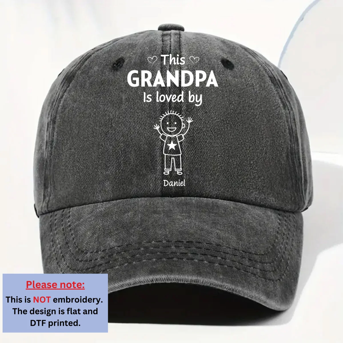This Grandpa Is Loved By - Personalized Custom Vintage Washed Denim Cap - Image 6