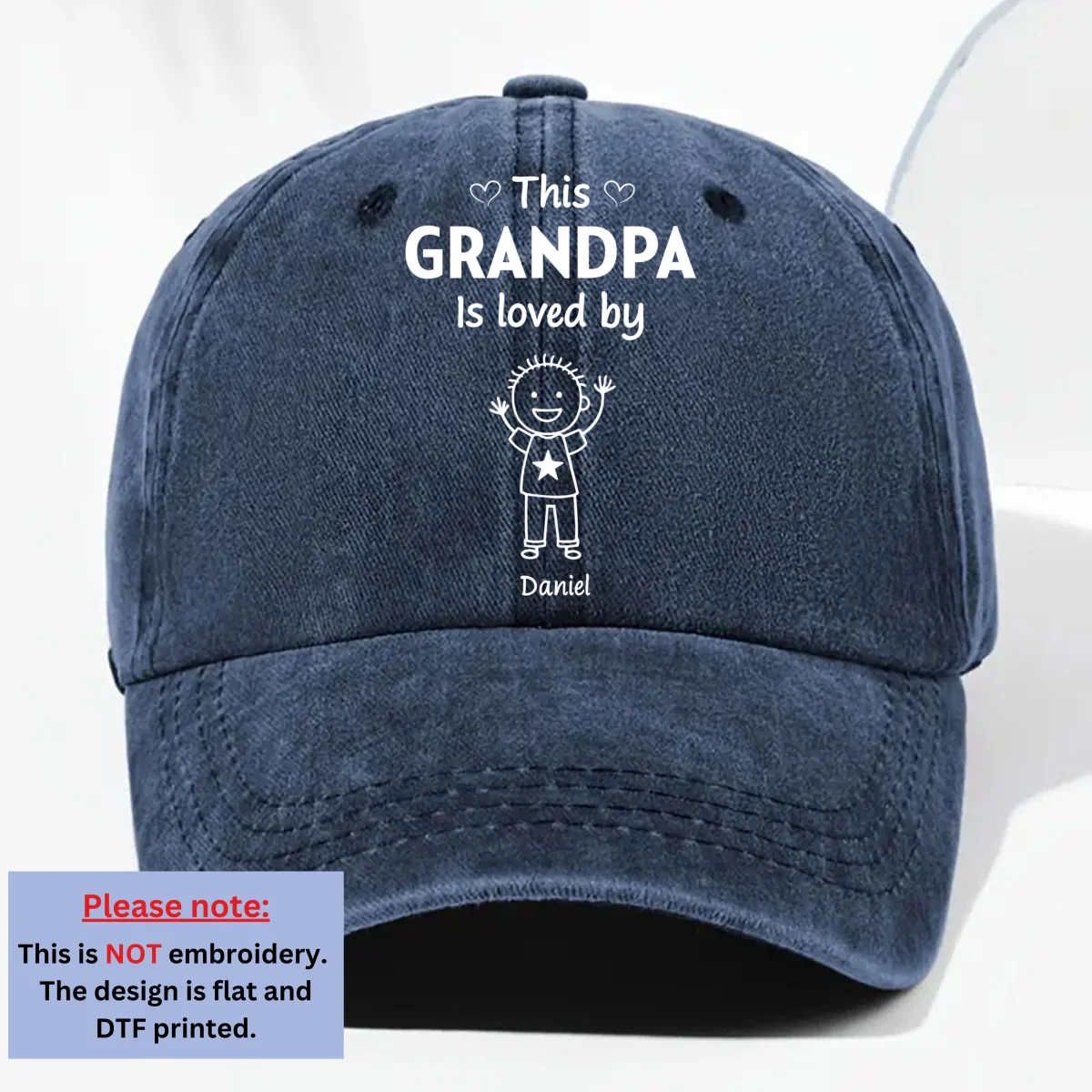 This Grandpa Is Loved By - Personalized Custom Vintage Washed Denim Cap - Image 8