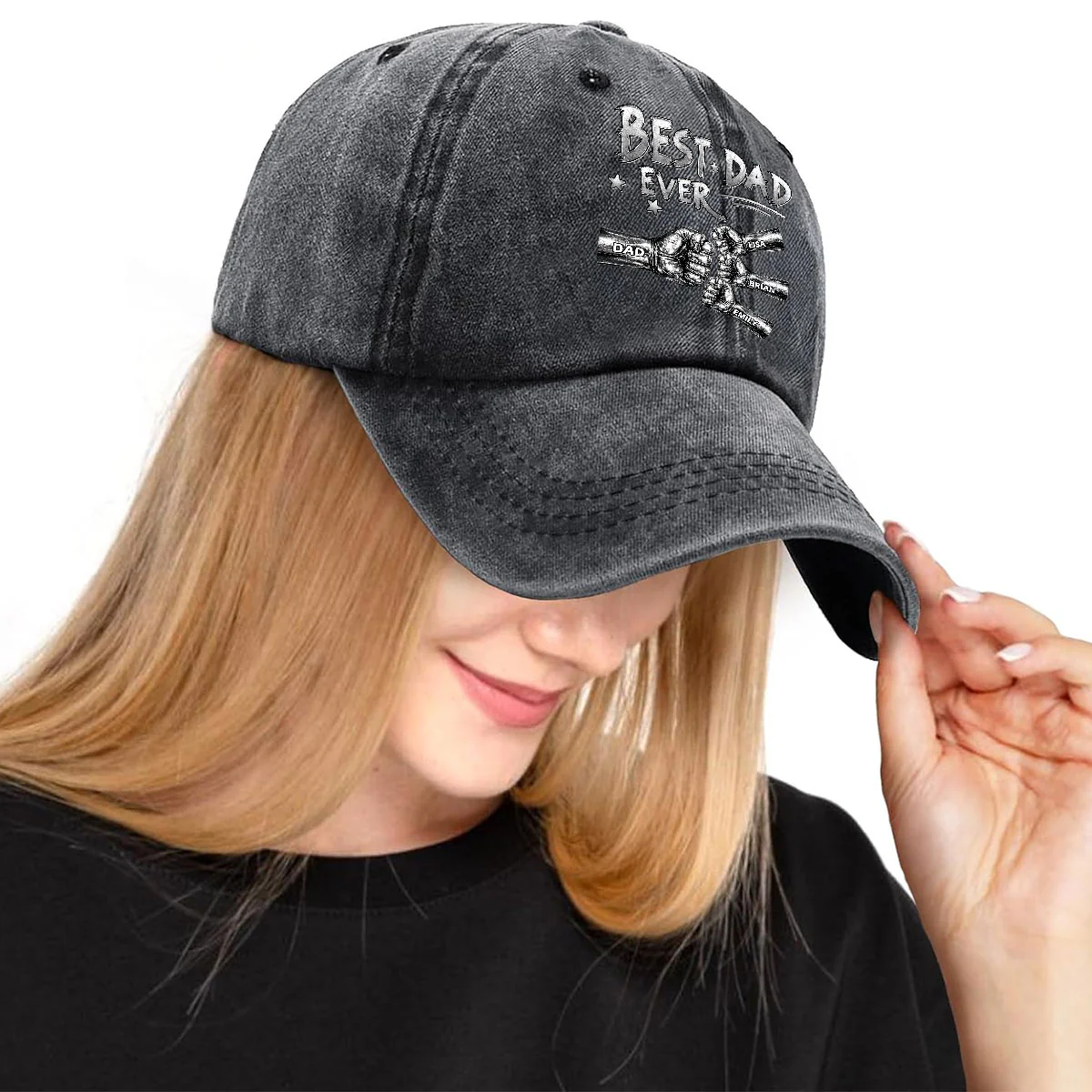 This Power Comes From Love - Personalized Custom Vintage Washed Denim Cap - Image 3