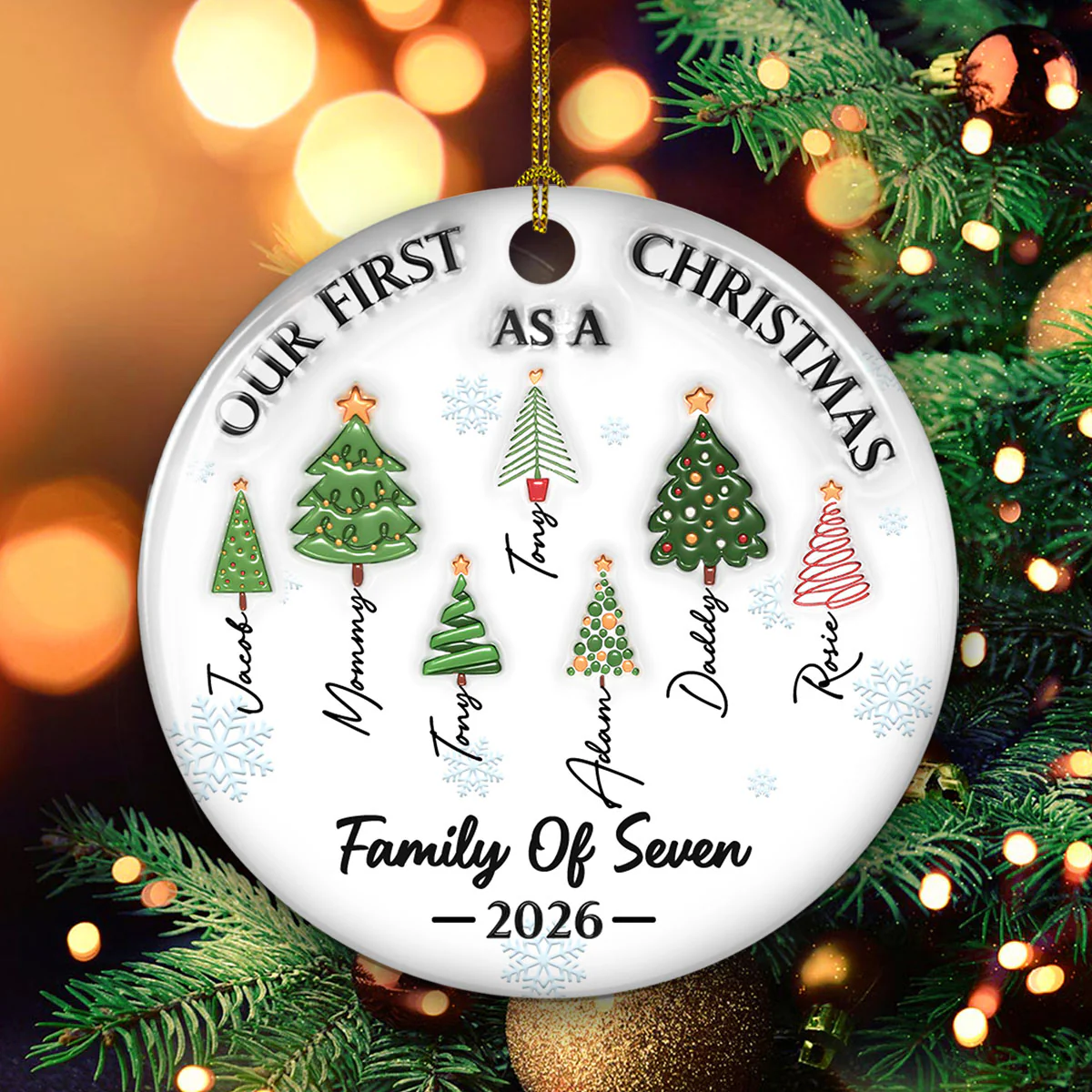 Three Names Of Christmas Tree - Personalized Custom 3D Inflated Effect Ceramic Ornament - Image 3