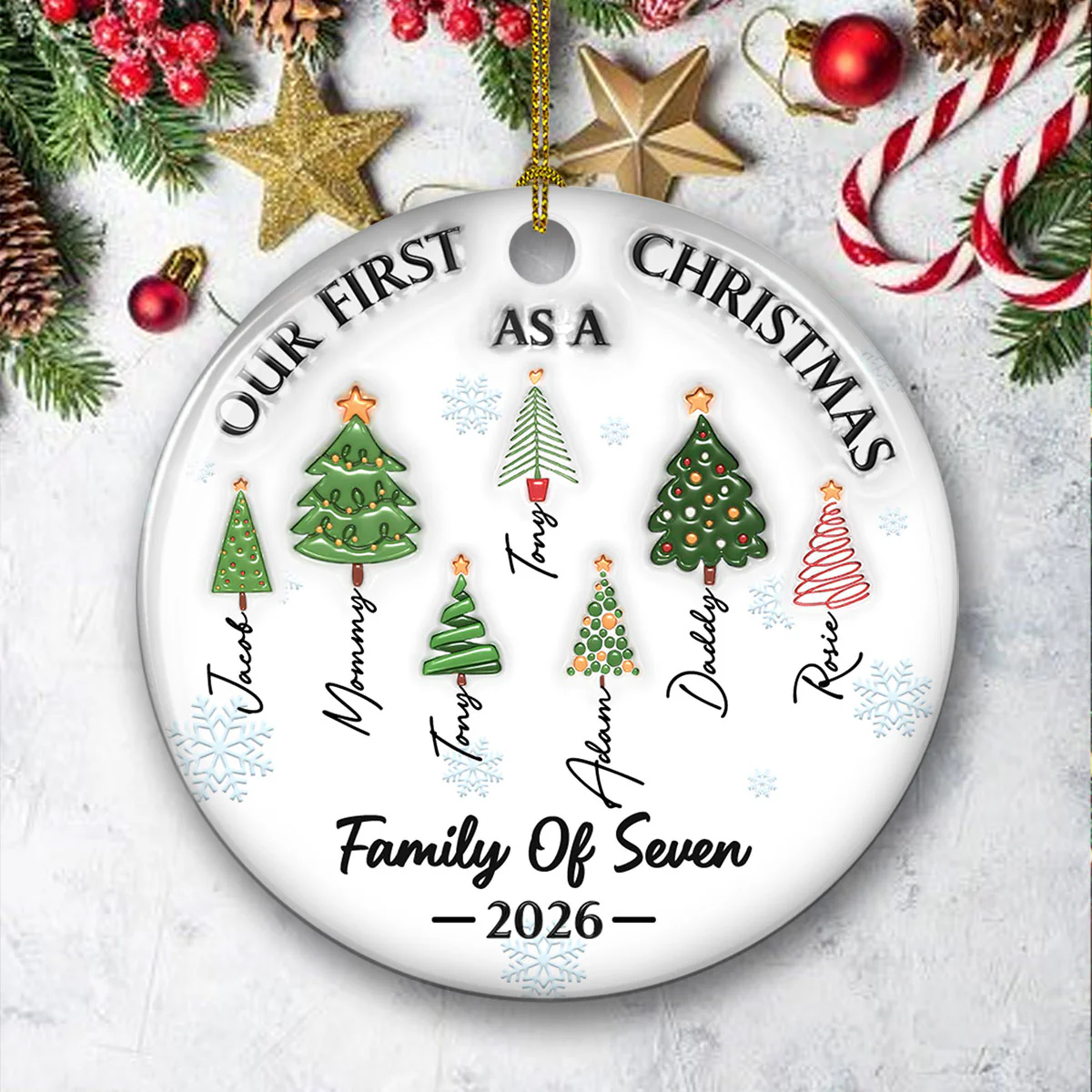 Three Names Of Christmas Tree - Personalized Custom 3D Inflated Effect Ceramic Ornament - Image 4