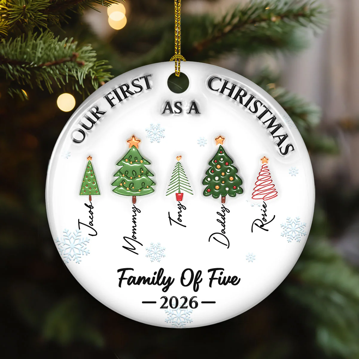 Three Names Of Christmas Tree - Personalized Custom 3D Inflated Effect Ceramic Ornament - Image 5