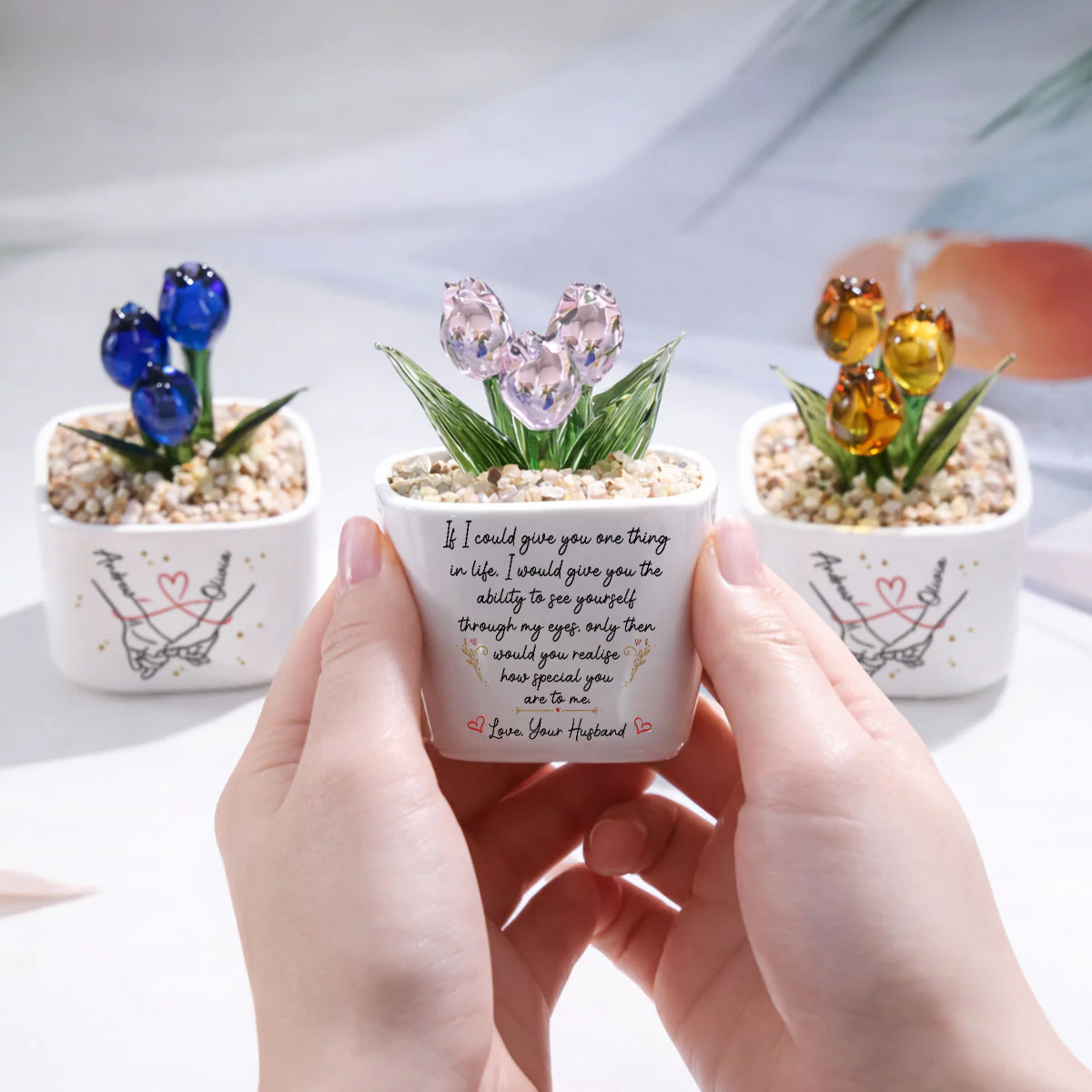Through My Eyes Love - Personalized Custom Glass Everlasting Tulips - Image 2