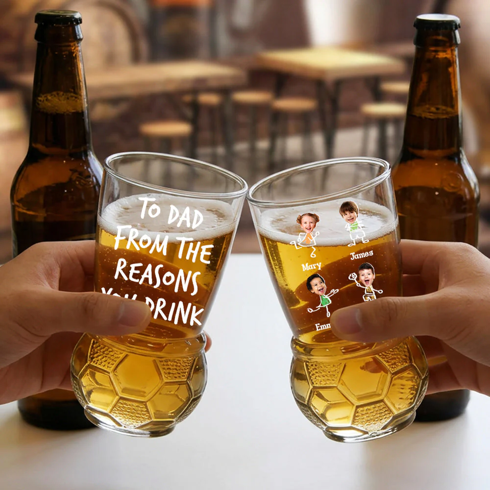 To Dad From The Reason You Drink - Personalized Custom Football Beer Glass - Image 3