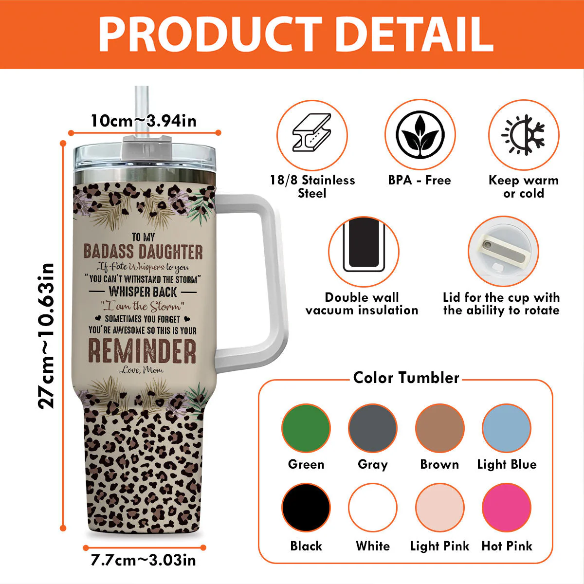 To My Badass Daughter - Personalized Custom 40 Oz Tumbler - Image 6