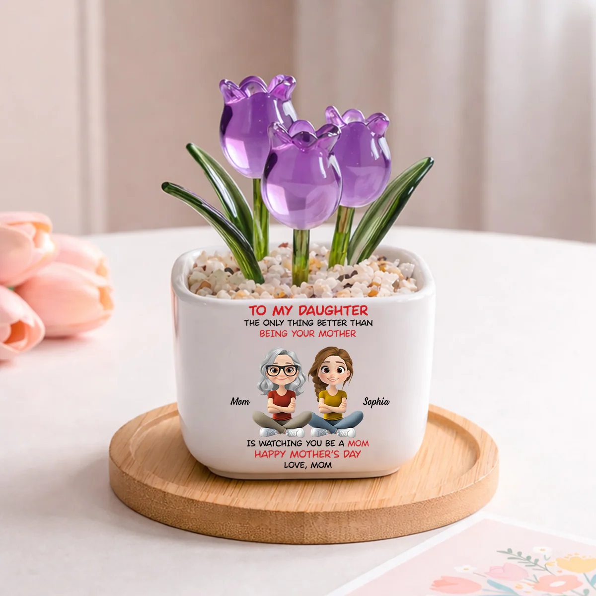 To My Daughter Cartoonize - Personalized Custom Glass Everlasting Tulips - Image 4