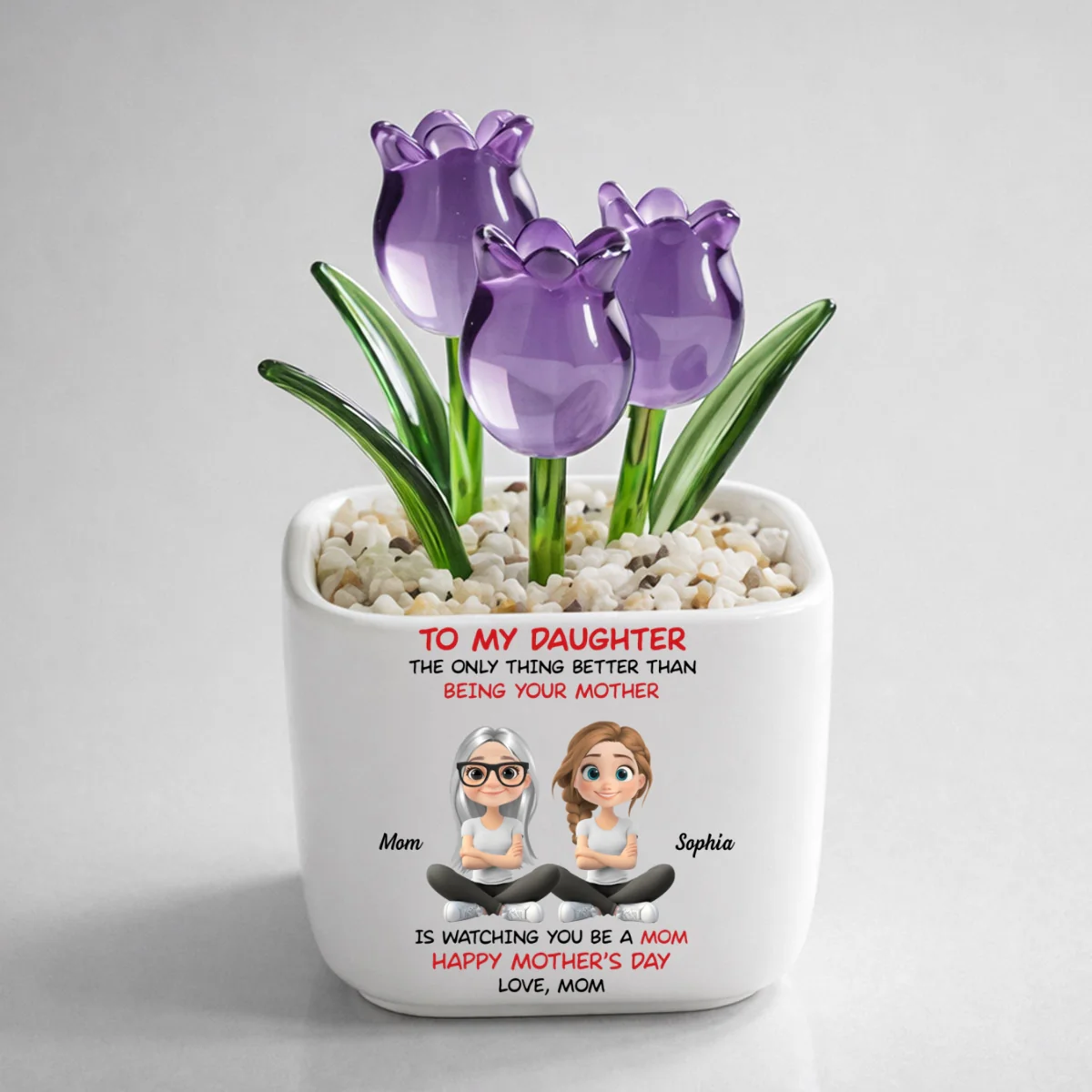 To My Daughter Cartoonize - Personalized Custom Glass Everlasting Tulips - Image 9