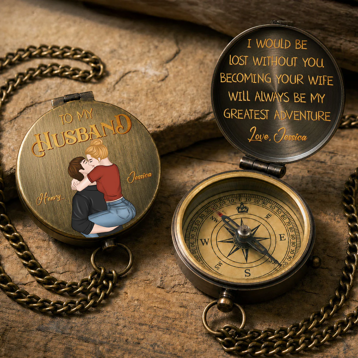 To My Husband- Personalized Custom Pocket Compass - Image 3