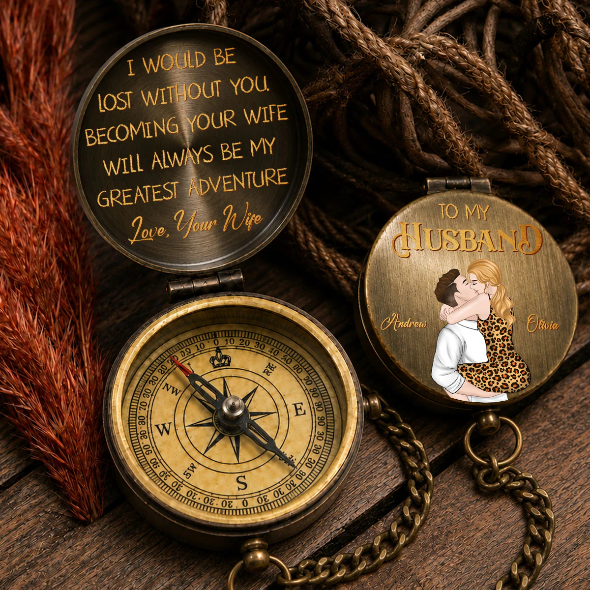 To My Husband- Personalized Custom Pocket Compass - Image 4