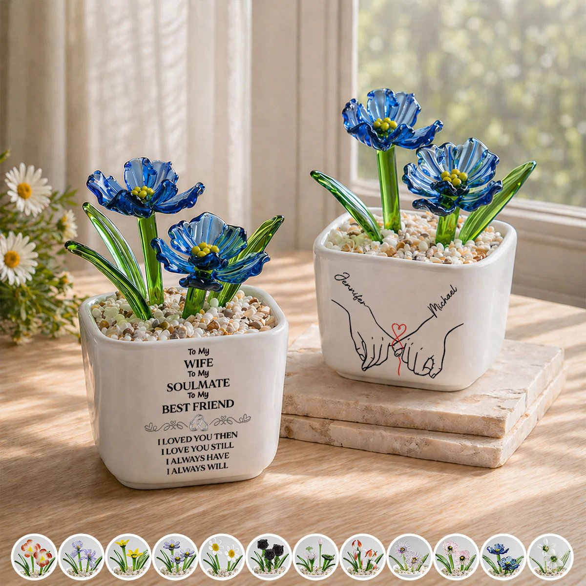 To My Wife Soulmate Best Friend - Personalized Custom Glass Birth Month Flower - Image 2