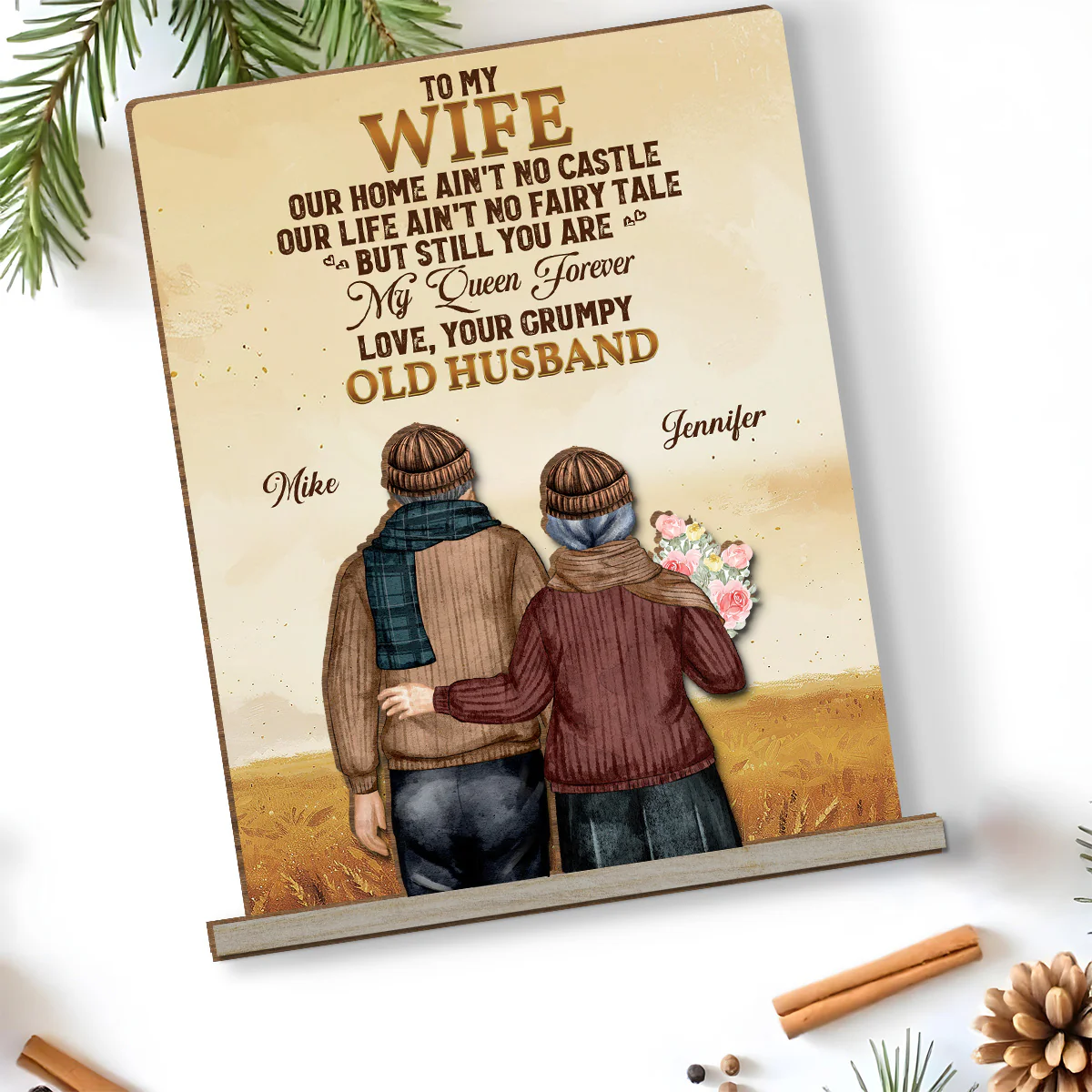 To My Wife You Are My Queen Forever - Personalized Custom 2-Layer Wood Plaque With Flat Base - Image 4