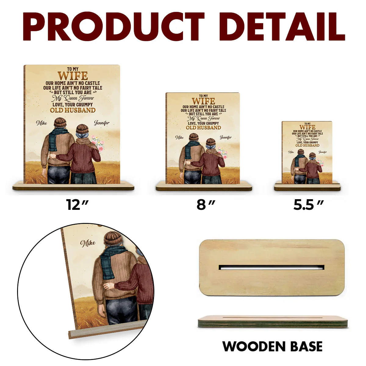 To My Wife You Are My Queen Forever - Personalized Custom 2-Layer Wood Plaque With Flat Base - Image 6