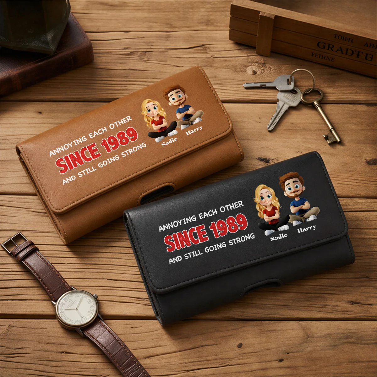 Together Forever - Personalized Custom Leather Phone And Card Holster - Image 5