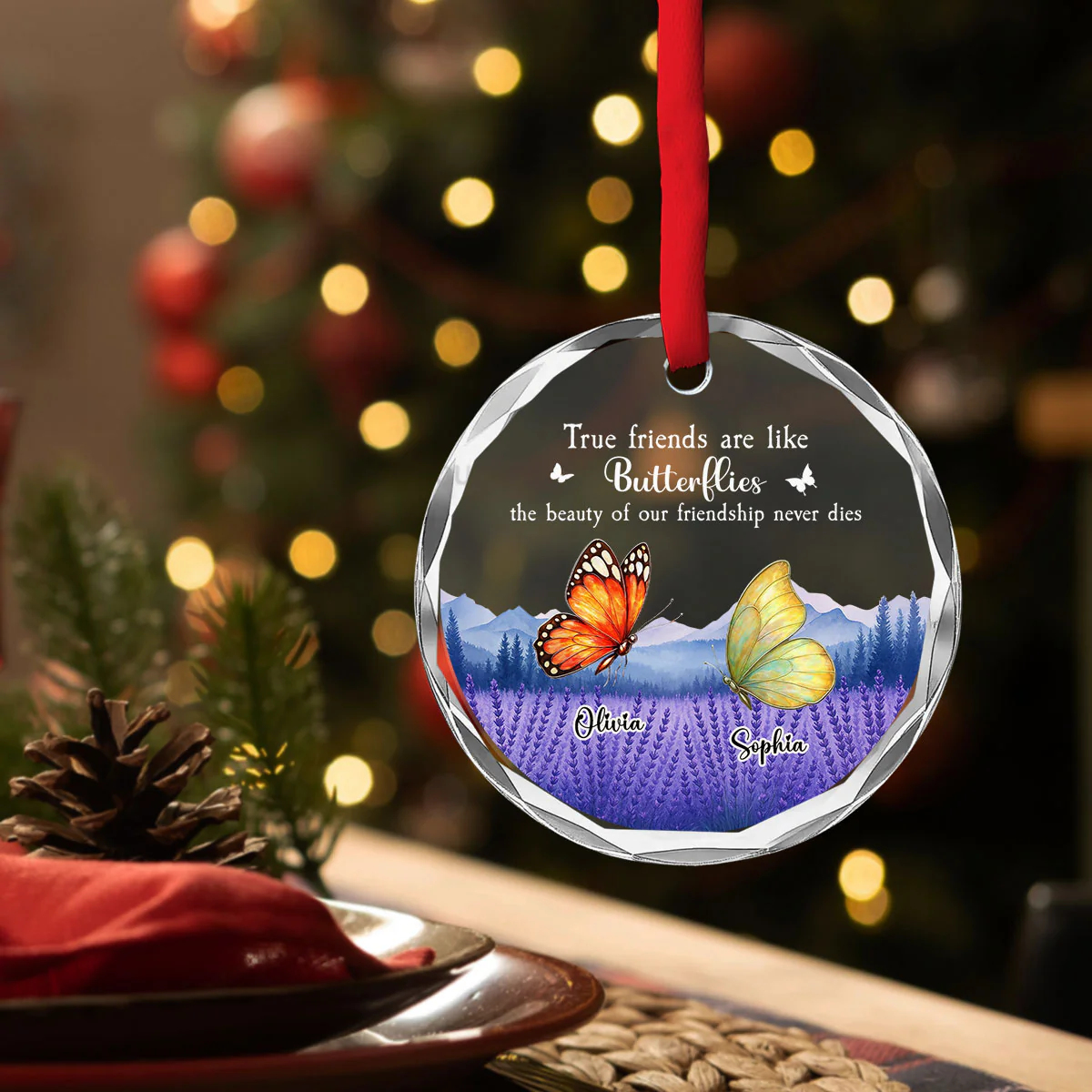 True Friends Are Like Butterflies - Personalized Custom Glass Ornament - Image 3