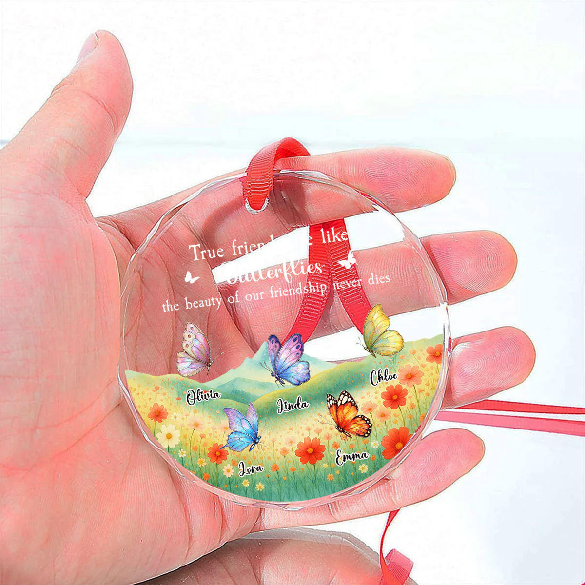 True Friends Are Like Butterflies - Personalized Custom Glass Ornament - Image 4