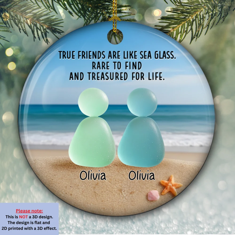 True Friendships Sea Glass - Personalized Custom 3D Inflated Effect Ceramic Ornament - Image 4
