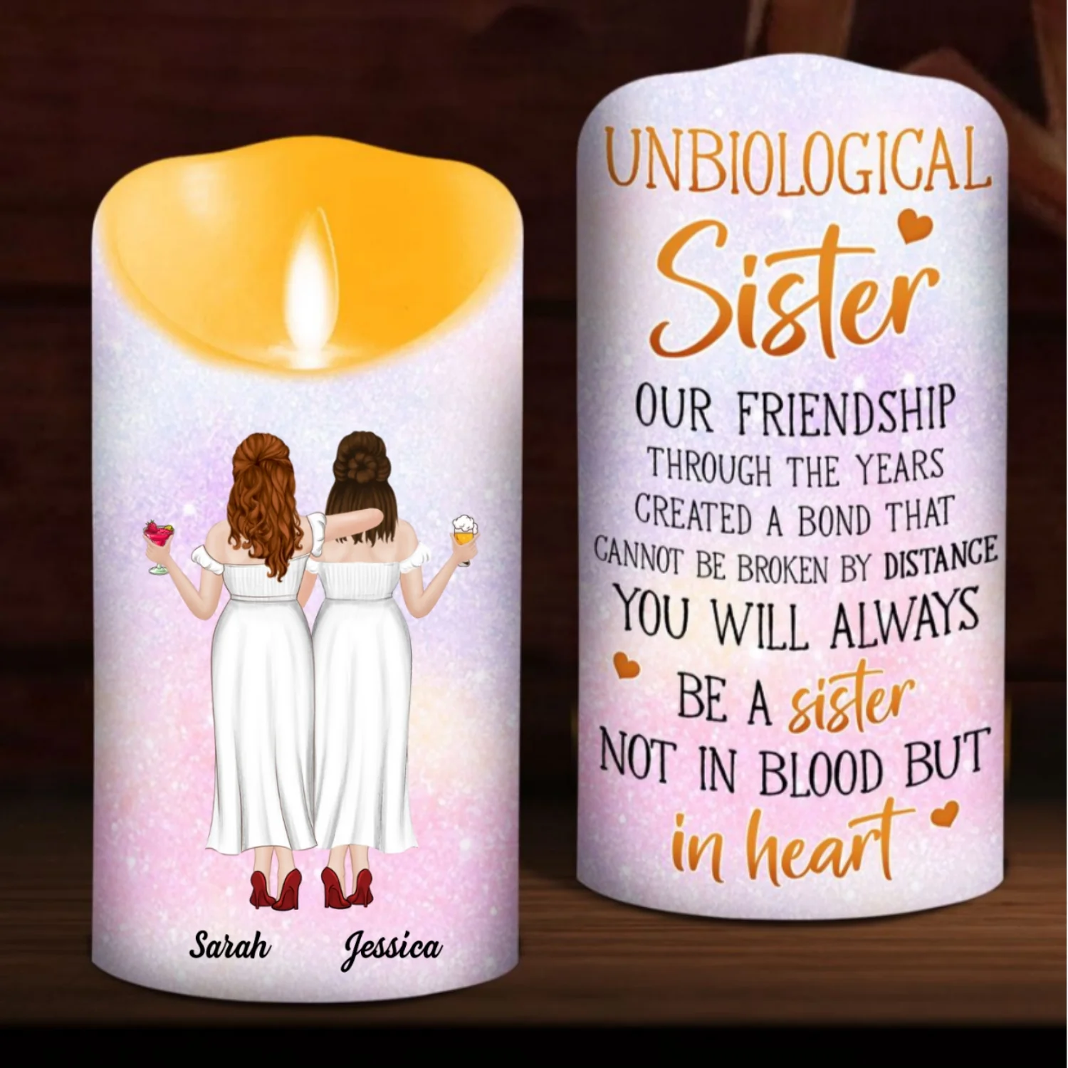 Unbiological Sisters - Personalized Custom LED Candle - Image 6