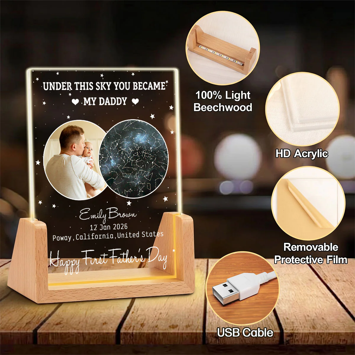 Under This Moon You Became My Daddy 2 - Personalized Custom Night Light - Image 6