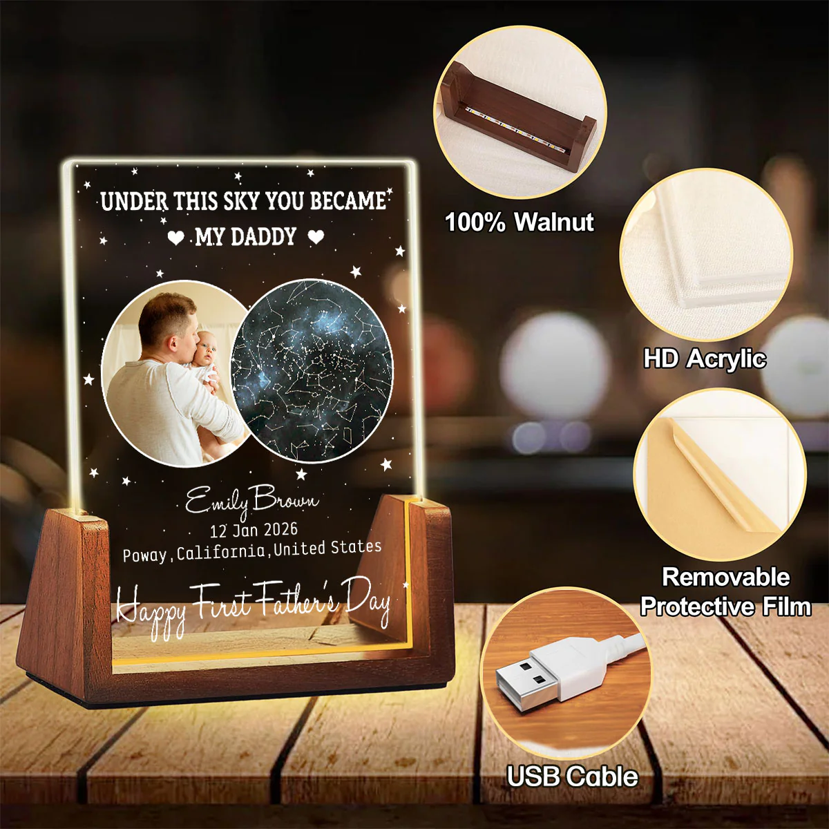 Under This Moon You Became My Daddy - Personalized Custom Night Light - Image 7