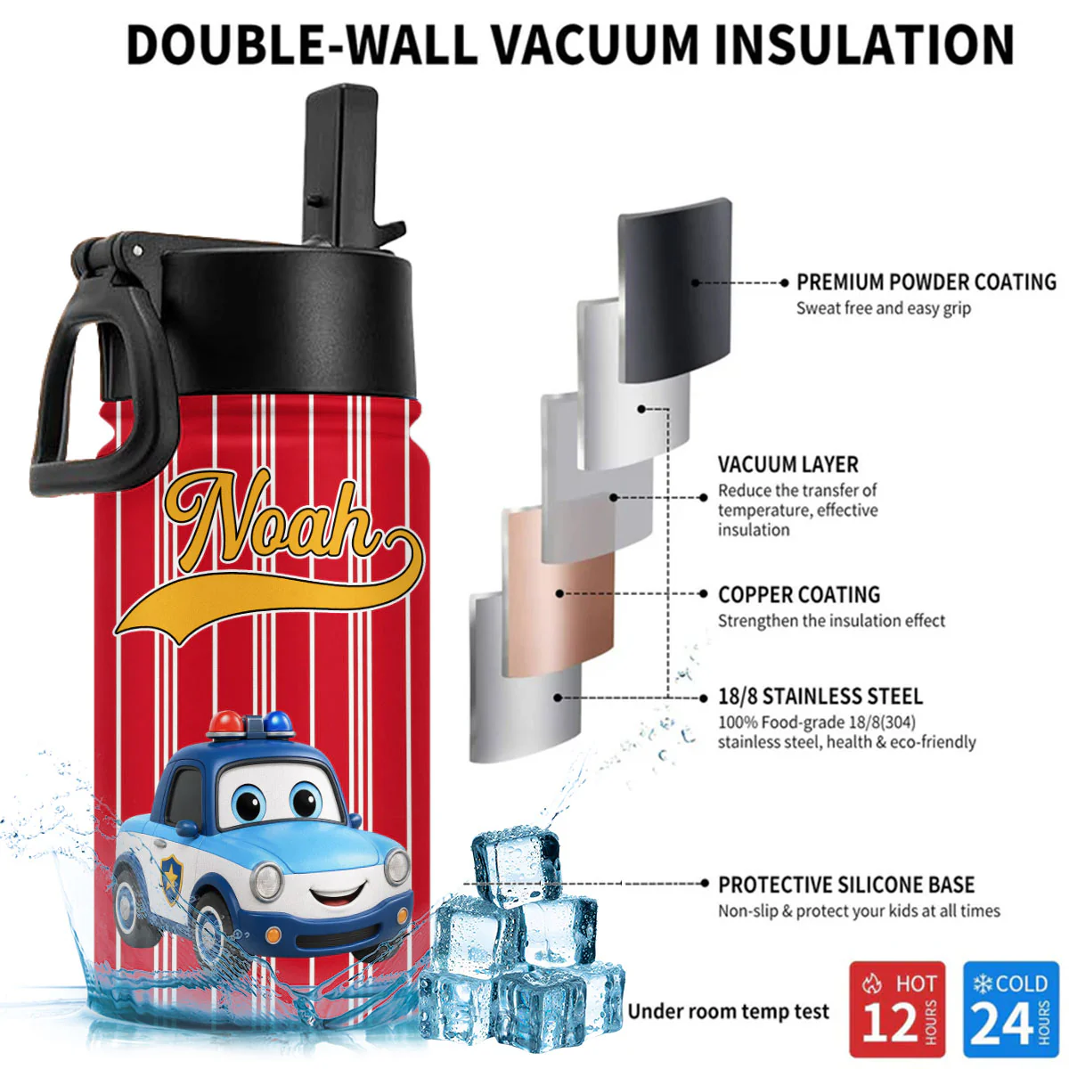 Vehicle World - Personalized Custom Kids Water Bottle - Image 4