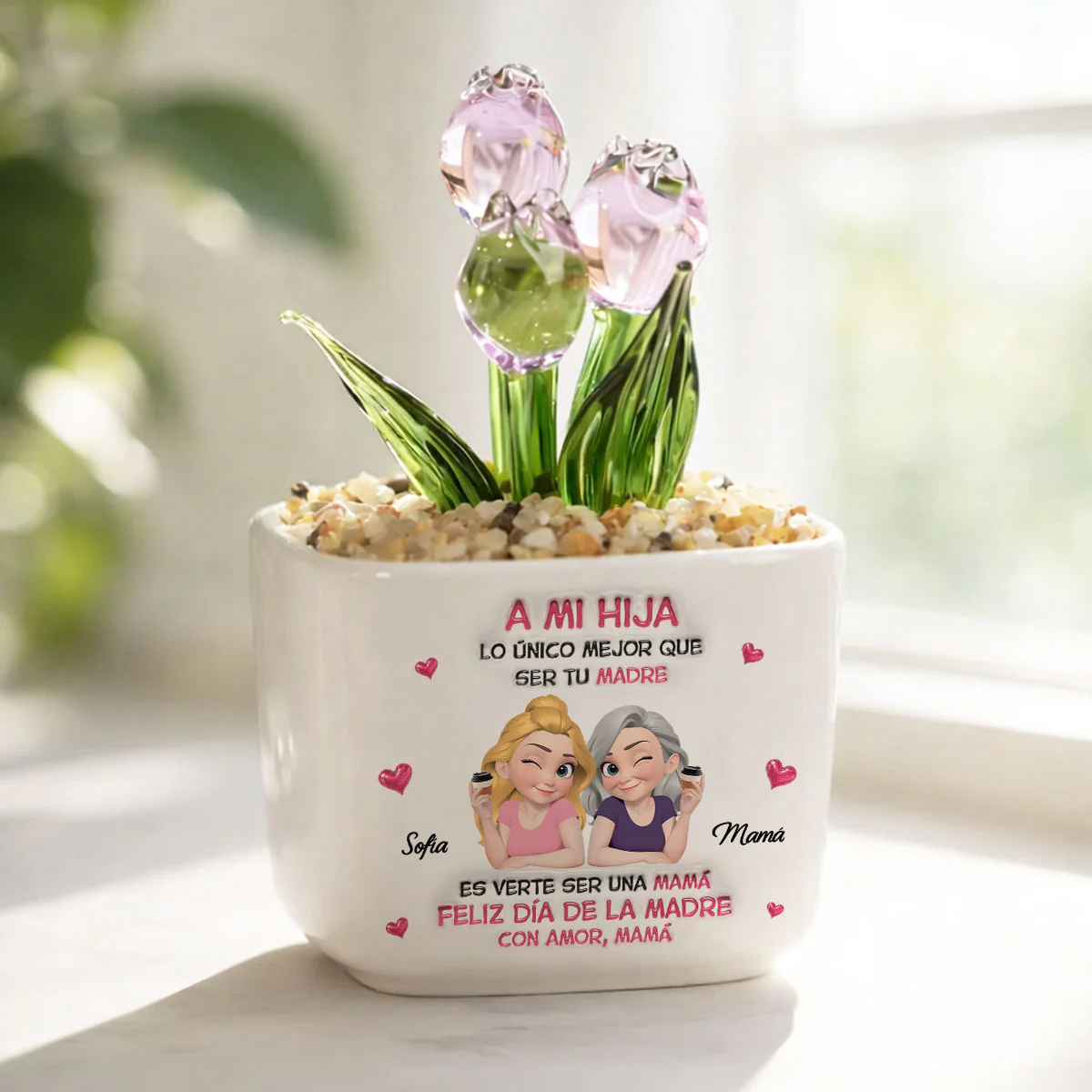 Ver A Mi Hija Ser Mamá - Jarrón Personalizado De Tulipanes Eternos - Image 2