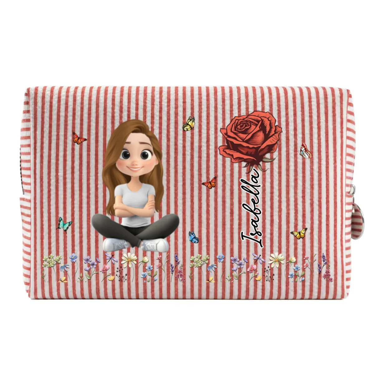 Vintage Floral Soul - Personalized Custom Seersucker Print Makeup Bag - Image 11