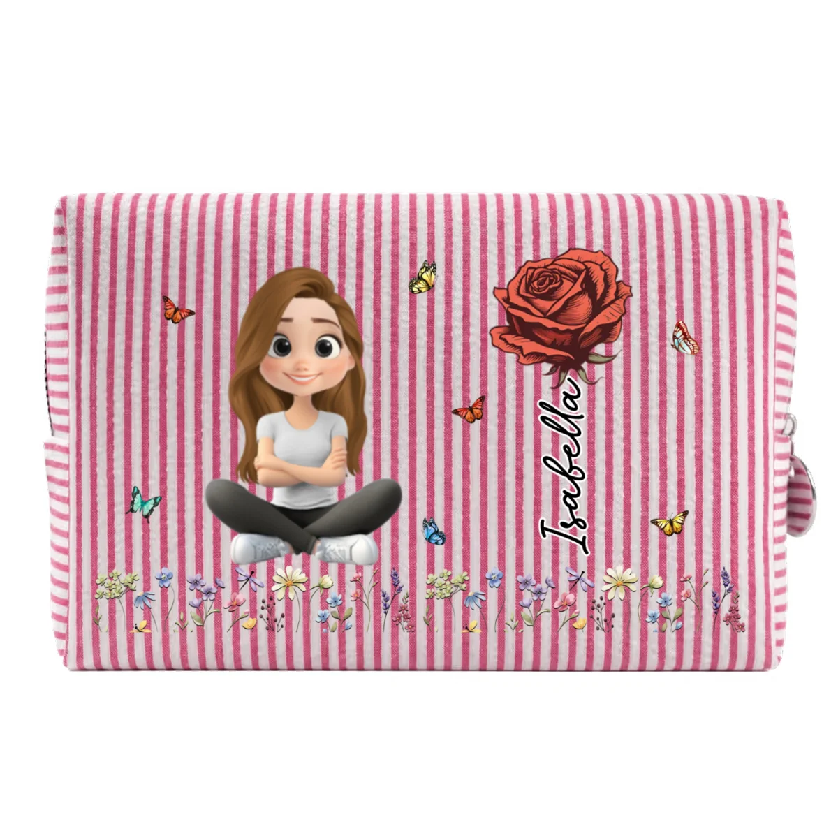 Vintage Floral Soul - Personalized Custom Seersucker Print Makeup Bag - Image 12