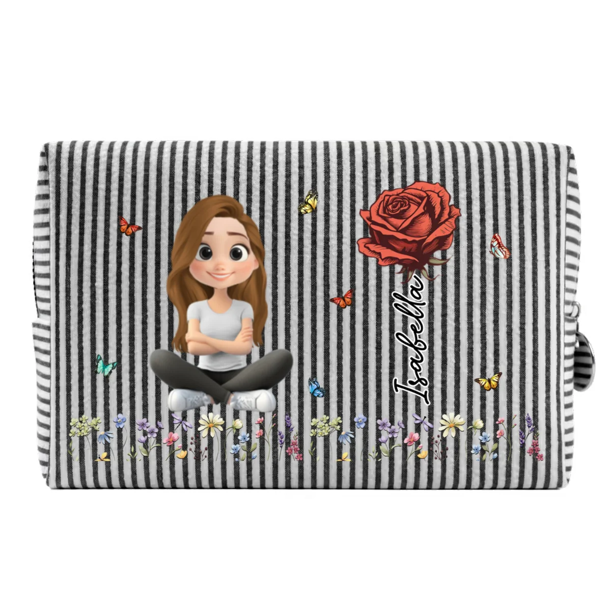 Vintage Floral Soul - Personalized Custom Seersucker Print Makeup Bag - Image 16