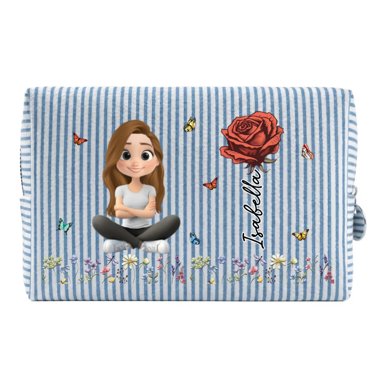 Vintage Floral Soul - Personalized Custom Seersucker Print Makeup Bag - Image 9