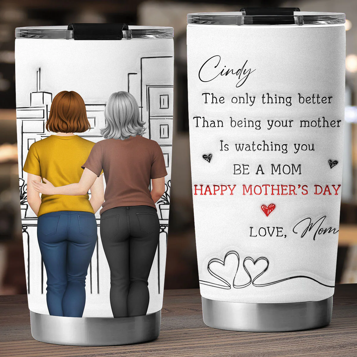 Watching You Be Caring Mom - Personalized Custom 3D Inflated Tumbler - Image 3