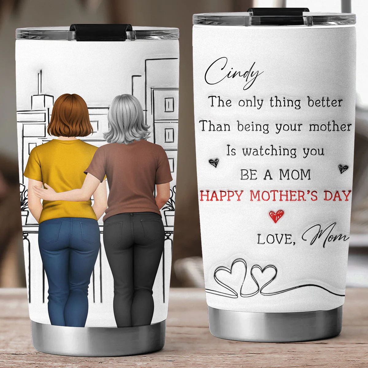 Watching You Be Caring Mom - Personalized Custom 3D Inflated Tumbler - Image 4