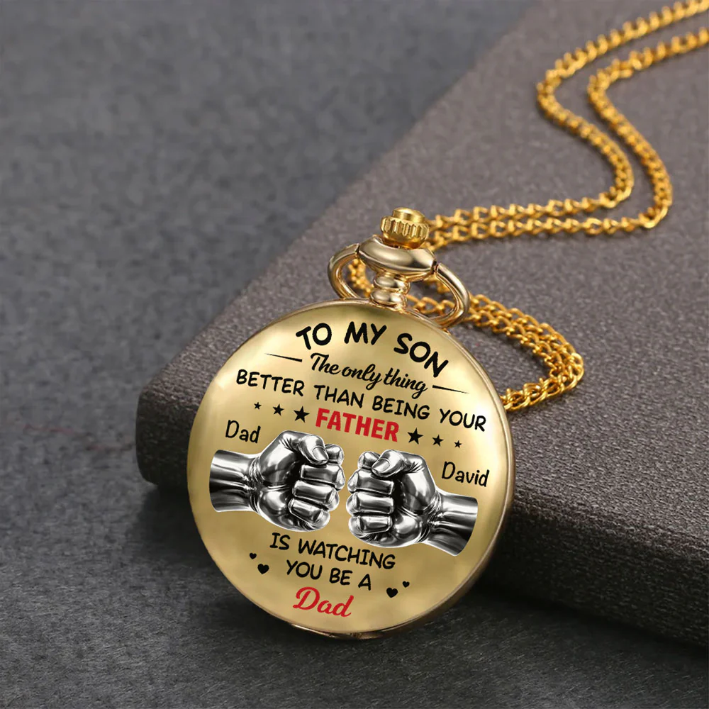 Watching You Become A Dad - Personalized Custom Print Pocket Watch - Image 3