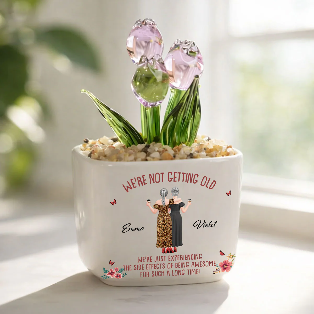 We Are Not Getting Old - Personalized Custom Glass Everlasting Tulips - Image 5