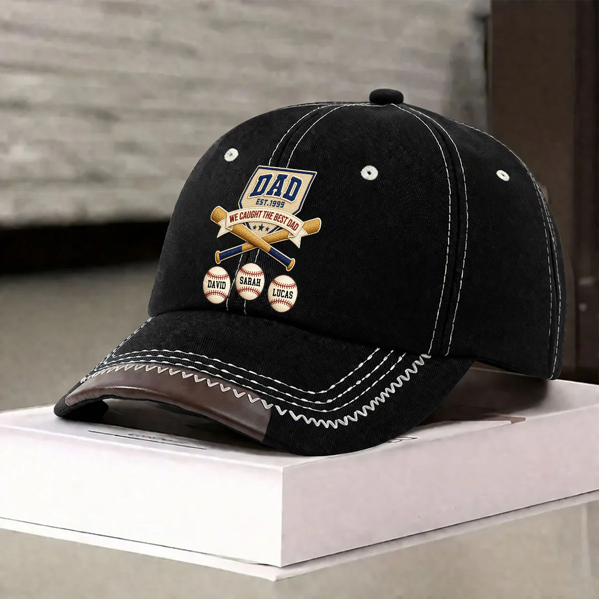 We Caught The Best Baseball Dad - Personalized Custom Vintage Soft Baseball Cap - Image 2