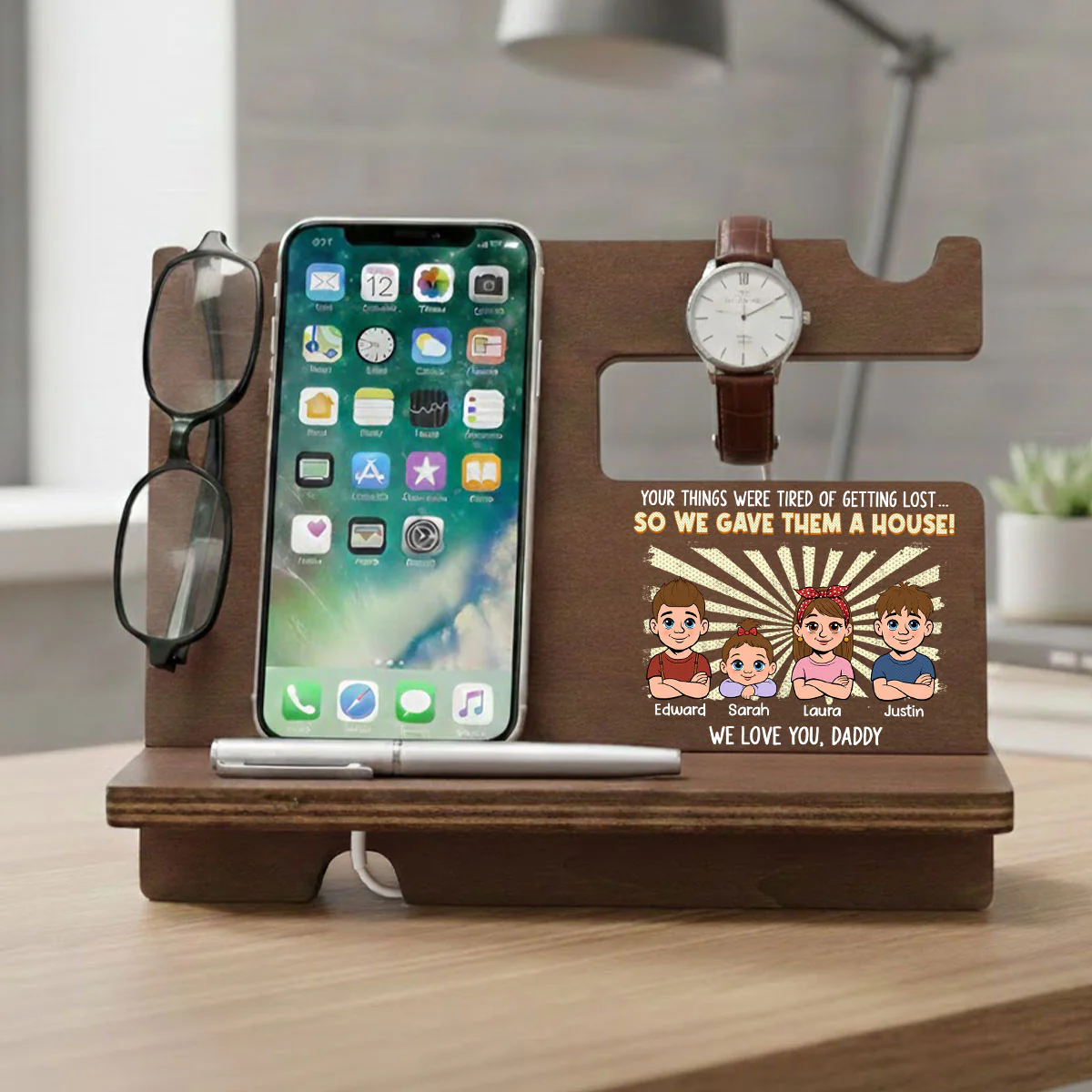 We Love You Dad - Personalized Custom Wood Phone Docking Station - Image 2