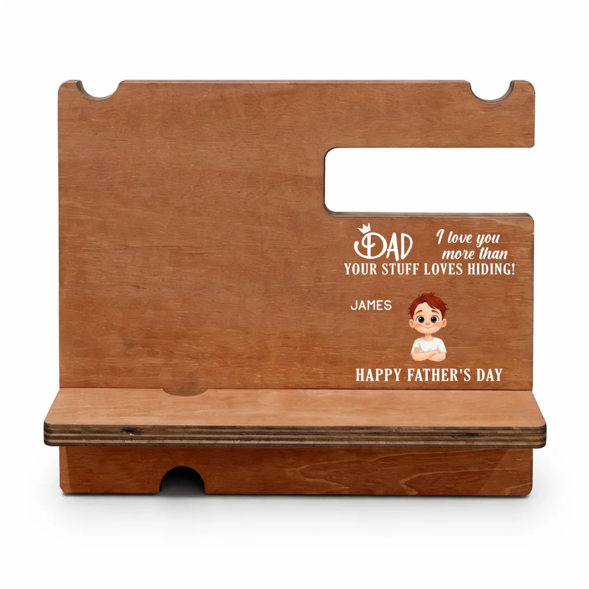 We Love You More Than Your Stuff - Personalized Custom Wood Phone Docking Station - Image 7