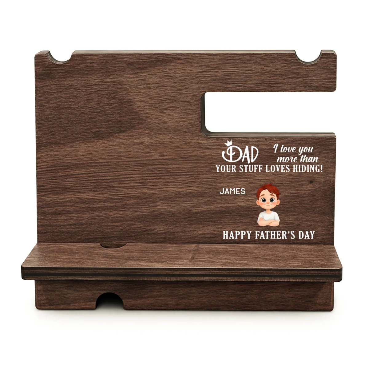 We Love You More Than Your Stuff - Personalized Custom Wood Phone Docking Station - Image 9